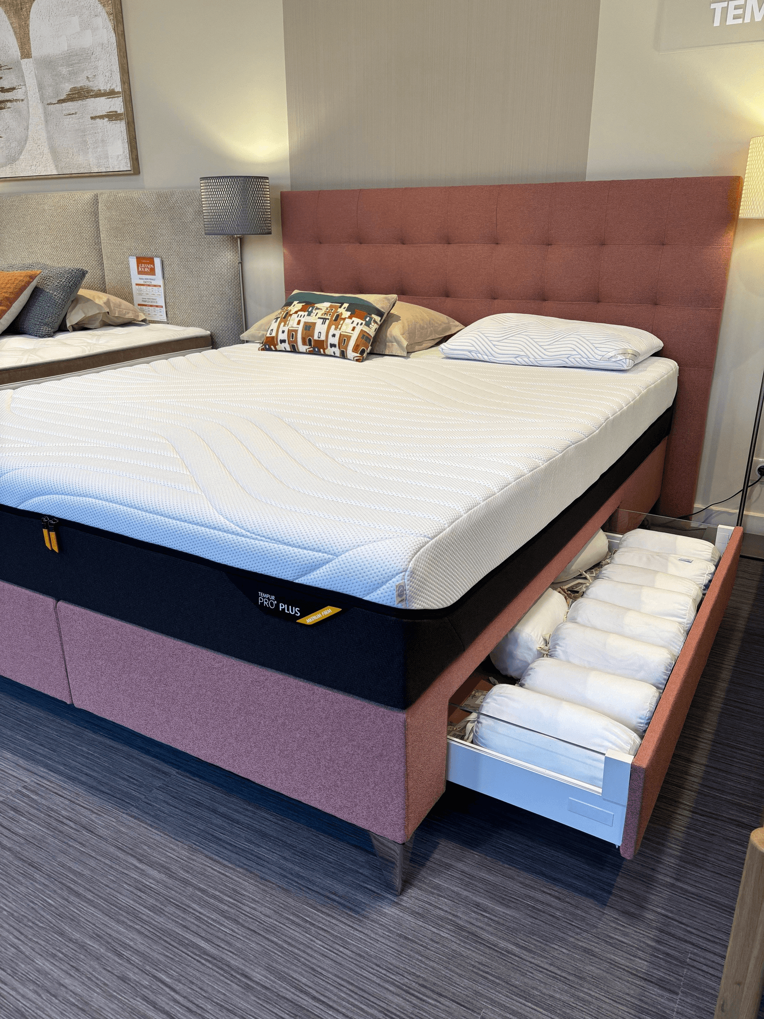 Sommier déco XXL 2 tiroirs + Tête de lit Gaelle + Pieds